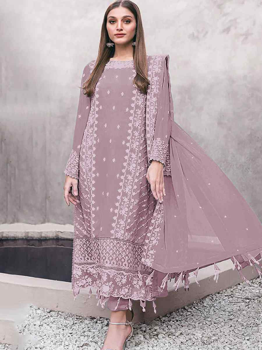 Pink Georgette Embroidered Festival Wedding Pant Salwar Kameez