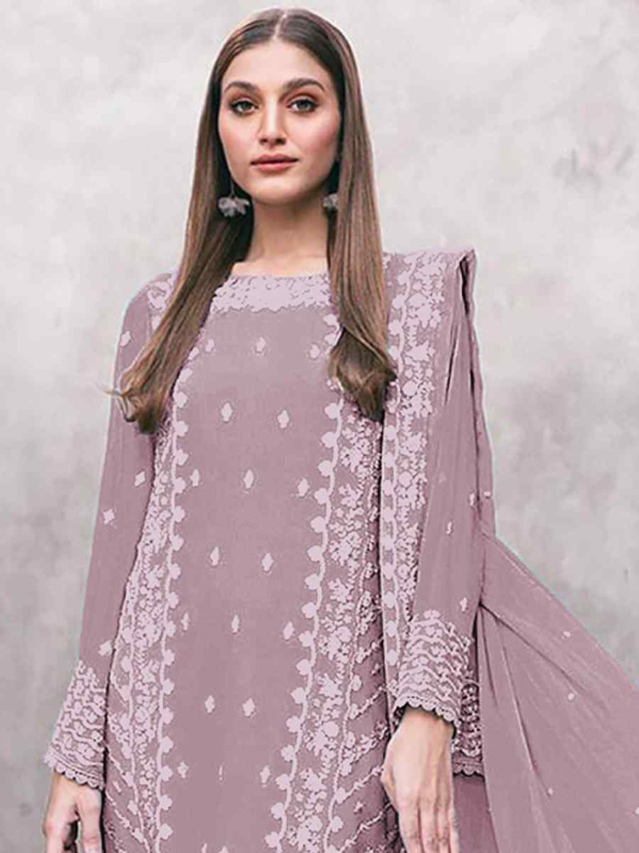 Pink Georgette Embroidered Festival Wedding Pant Salwar Kameez