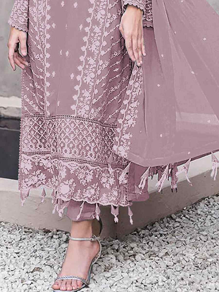 Pink Georgette Embroidered Festival Wedding Pant Salwar Kameez