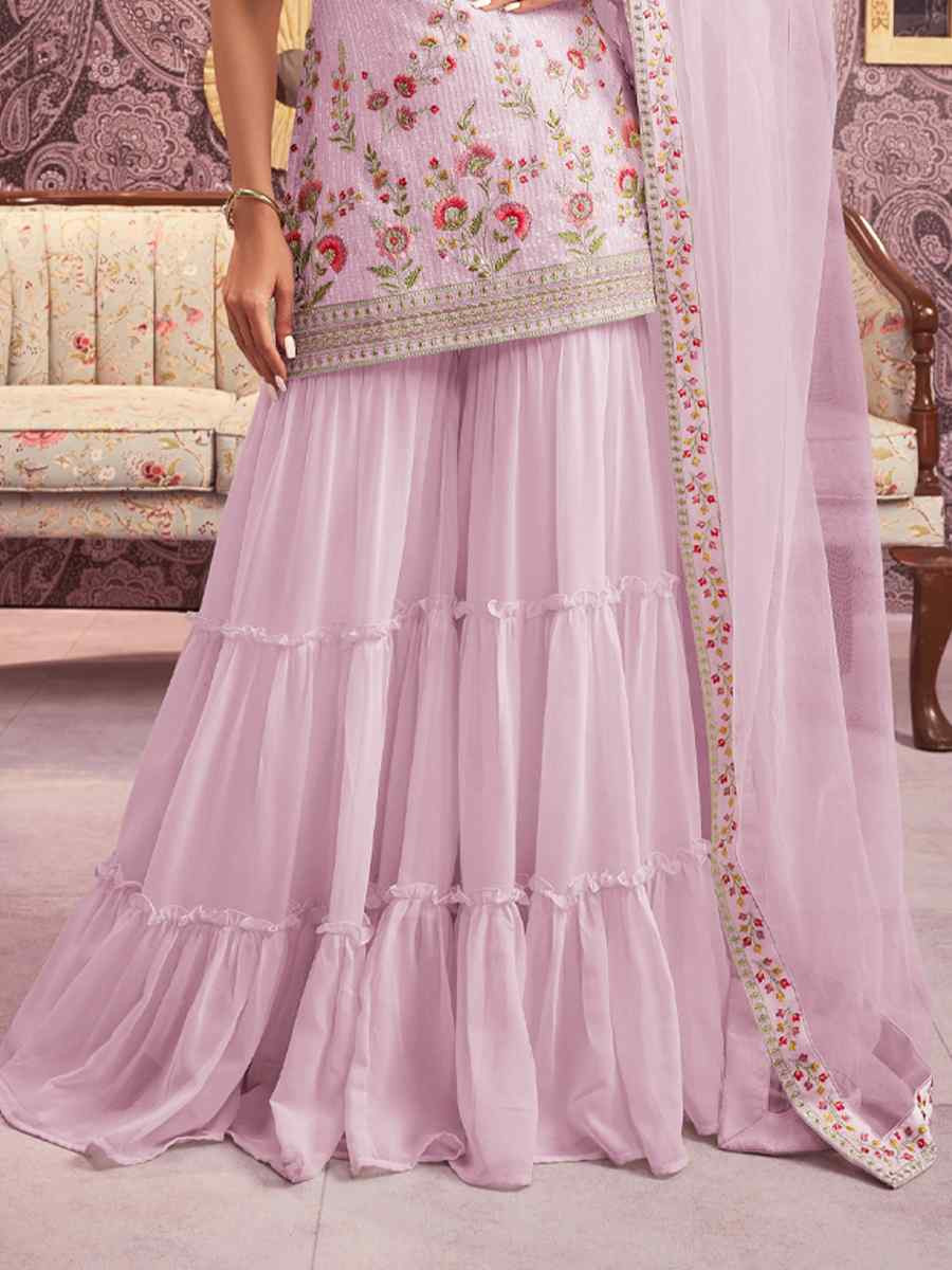 Pink Georgette Embroidered Festival Wedding Ready Sharara Pant Salwar Kameez