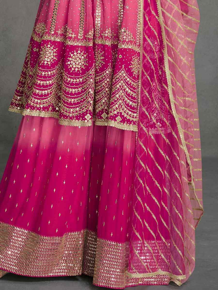 Pink Georgette Embroidered Festival Wedding Sharara Pant Salwar Kameez