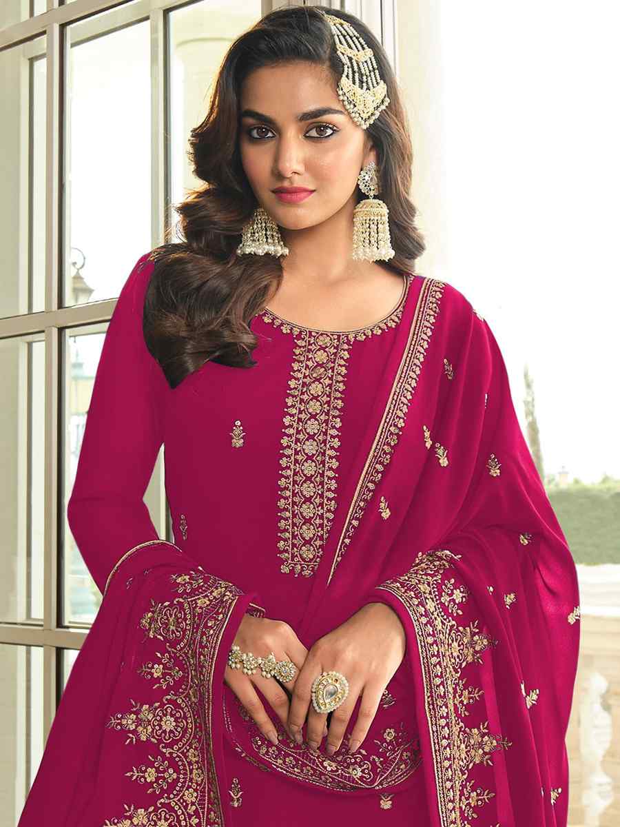 Pink Georgette Embroidered Festival Wedding Sharara Pant Salwar Kameez