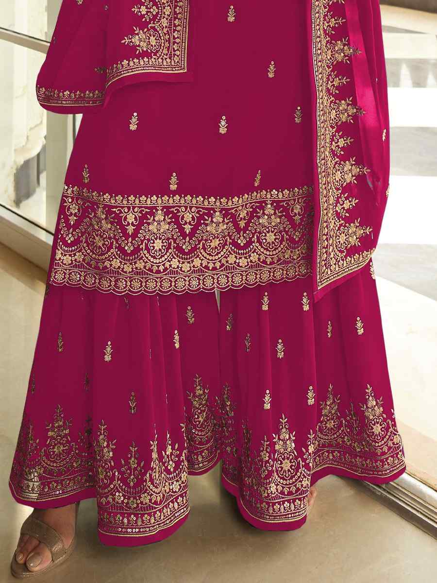 Pink Georgette Embroidered Festival Wedding Sharara Pant Salwar Kameez