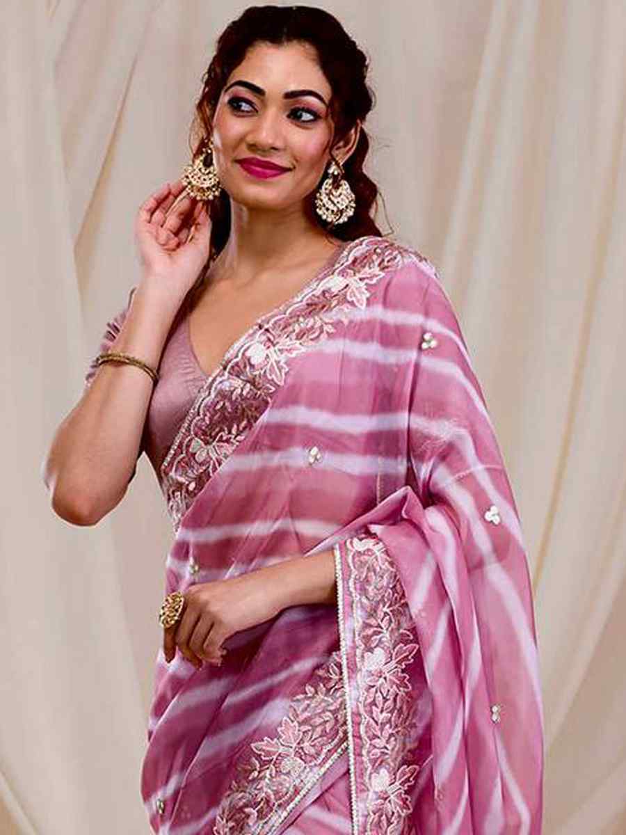 Pink Georgette Embroidered Party Festival Heavy Border Saree