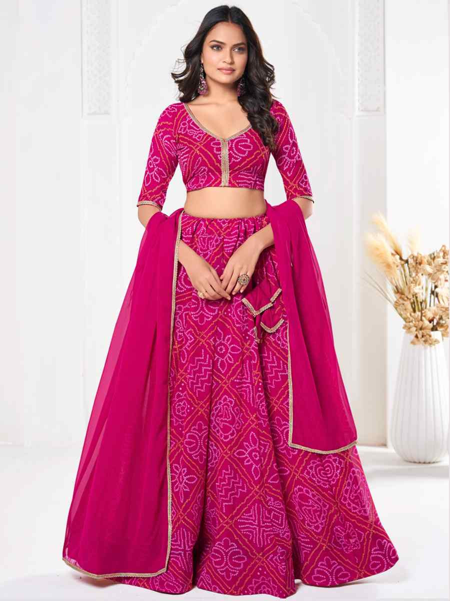 Pink Georgette Embroidered Wedding Party Wear Heavy Border Lehenga Choli