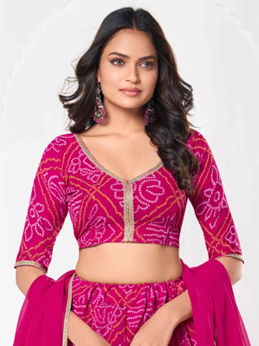 Pink Georgette Embroidered Wedding Party Wear Heavy Border Lehenga Choli