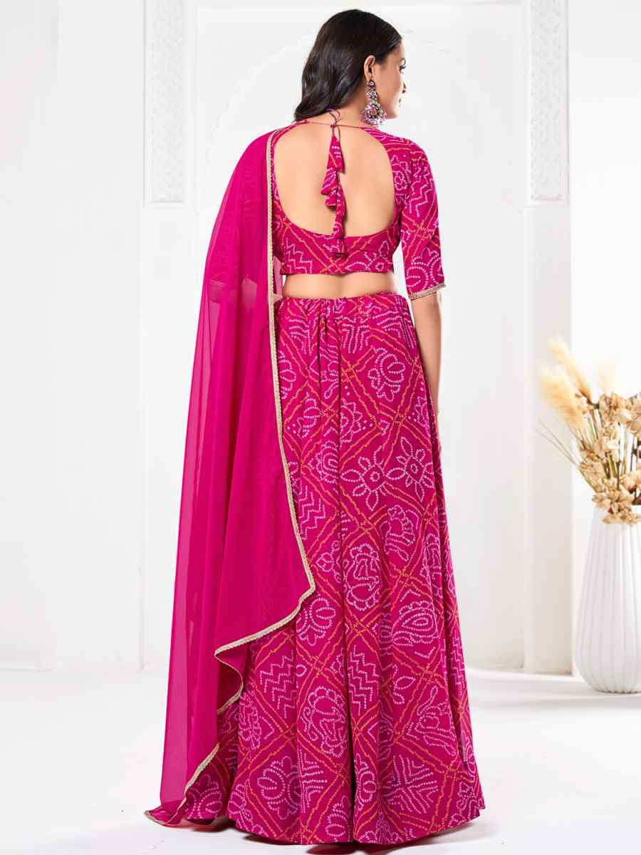 Pink Georgette Embroidered Wedding Party Wear Heavy Border Lehenga Choli