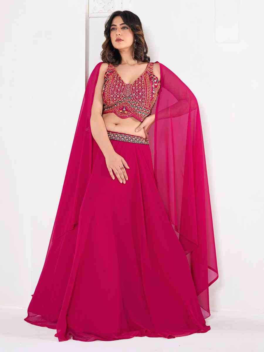 Pink Georgette Embroidered Wedding Party Wear Heavy Border Lehenga Choli