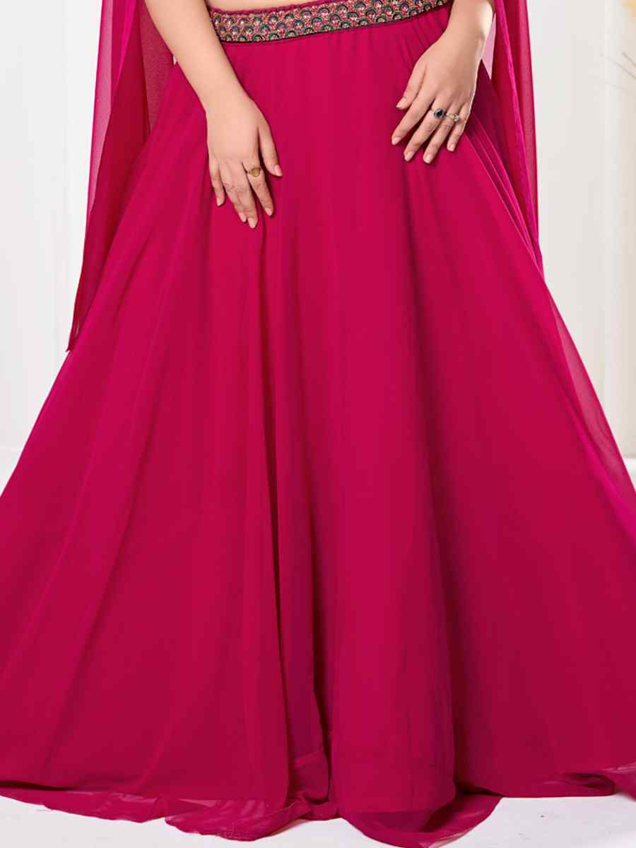 Pink Georgette Embroidered Wedding Party Wear Heavy Border Lehenga Choli