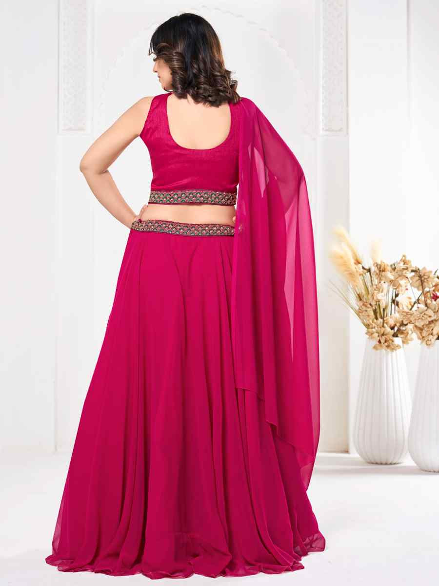 Pink Georgette Embroidered Wedding Party Wear Heavy Border Lehenga Choli