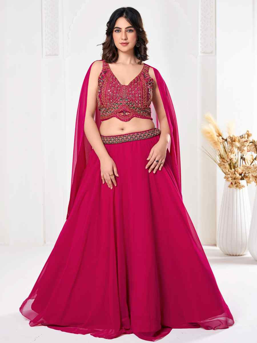 Pink Georgette Embroidered Wedding Party Wear Heavy Border Lehenga Choli