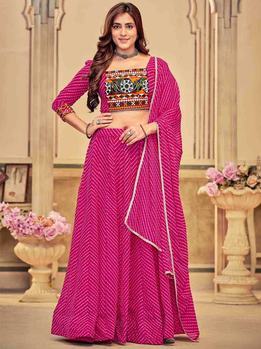 Pink Georgette Embroidery Reception Party Wear Heavy Border Lehenga Choli