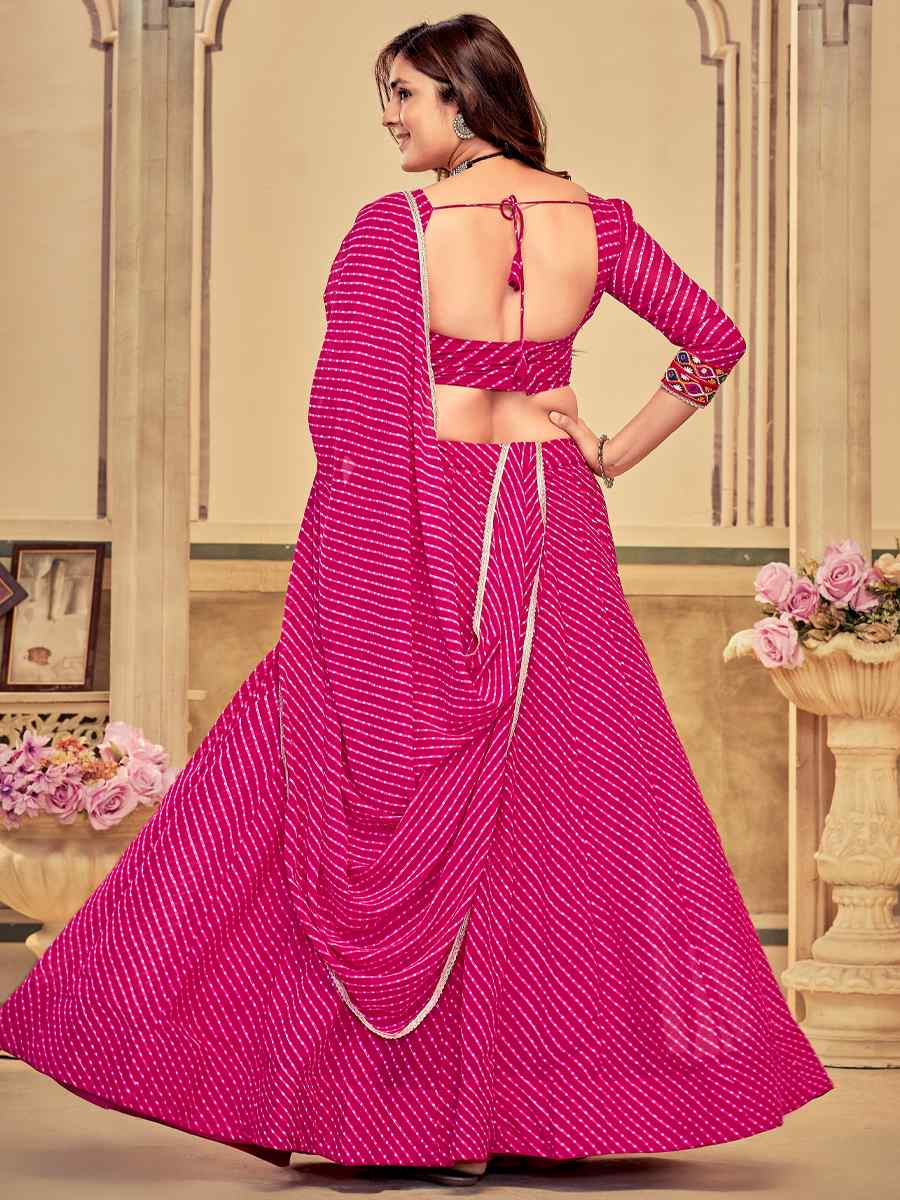 Pink Georgette Embroidery Reception Party Wear Heavy Border Lehenga Choli