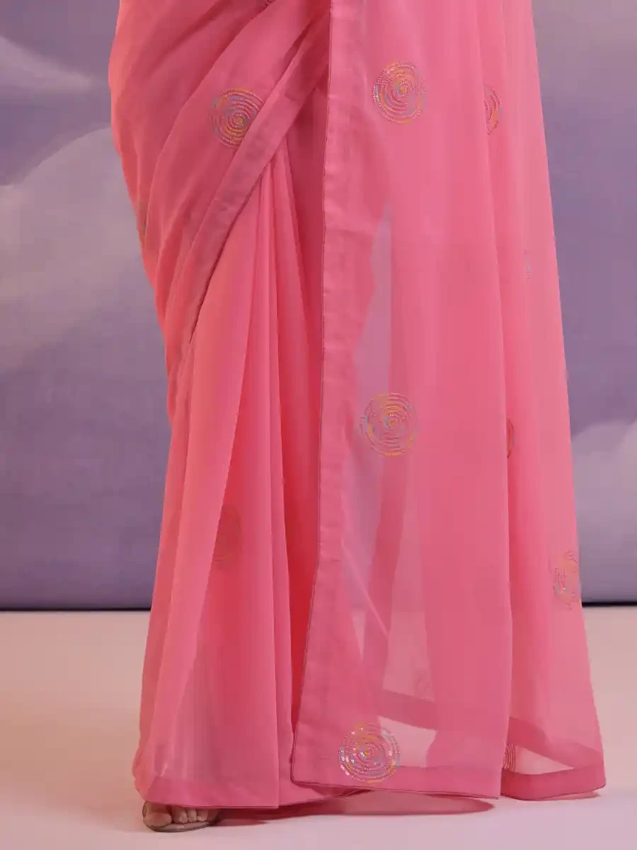 Pink Georgette Handwoven Festival Casual Classic Style Saree