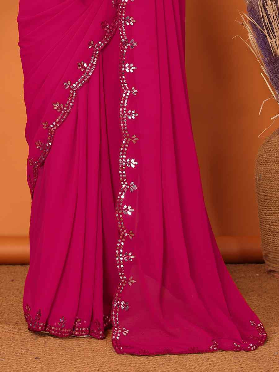 Pink Georgette Handwoven Festival Wedding Heavy Border Saree