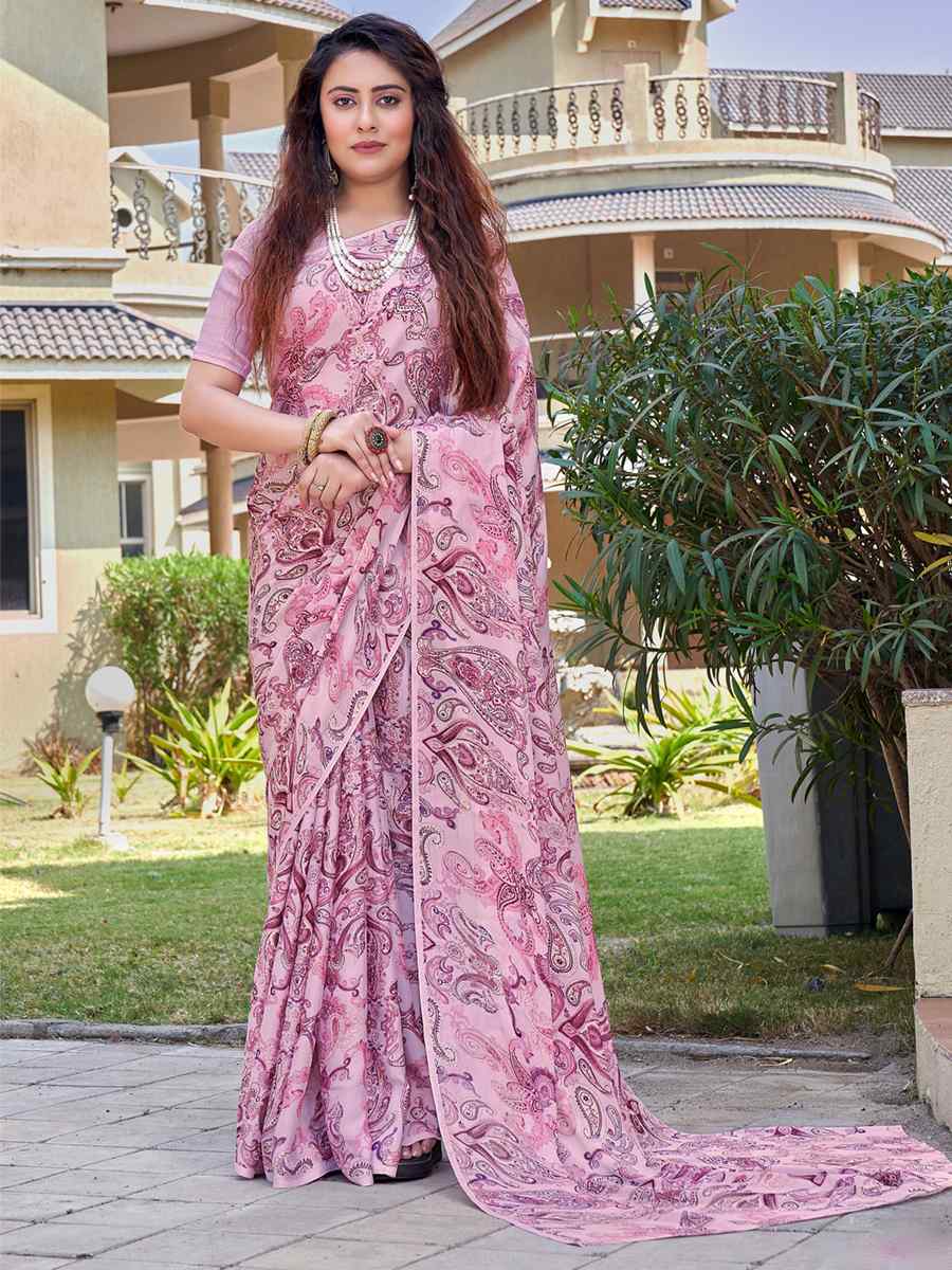 Pink Georgette Printed Casual Festival Contemporary Saree