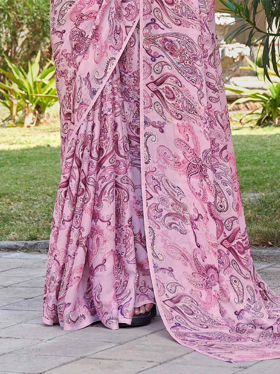 Pink Georgette Printed Casual Festival Contemporary Saree