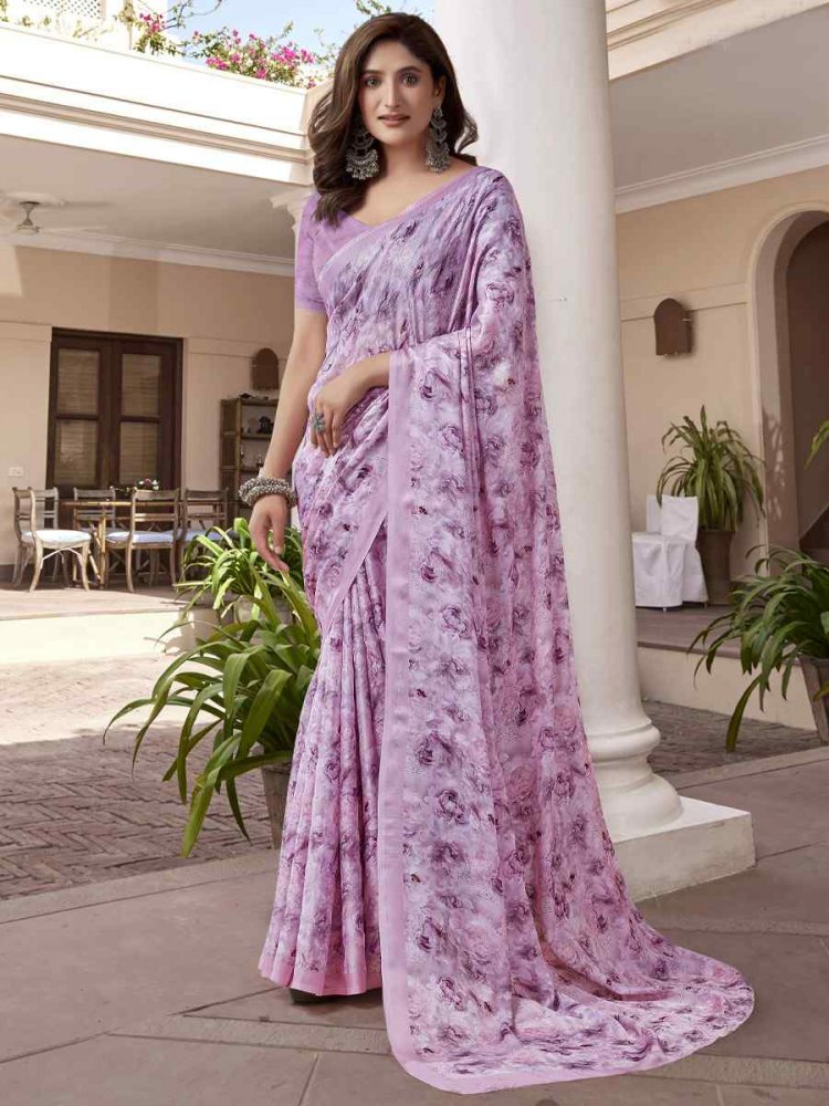 Pink Georgette Printed Festival Casual Contemporary Saree