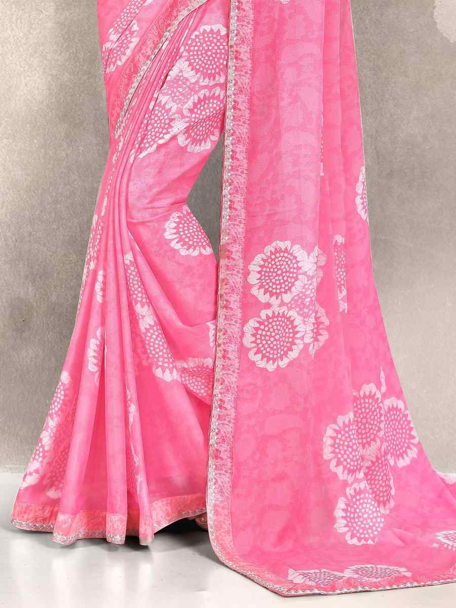 Pink Georgette Printed Festival Casual Contemporary Saree