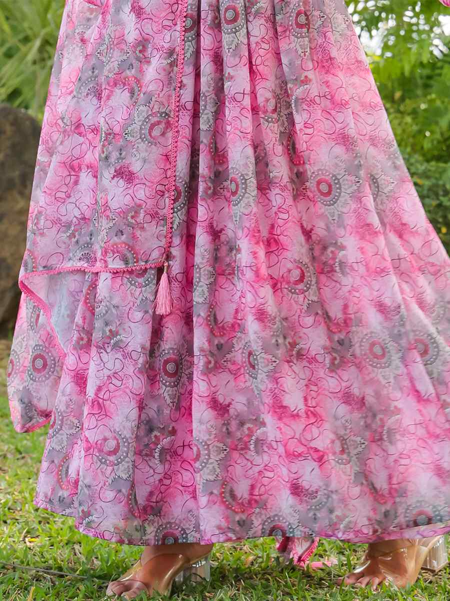 Pink Georgette Printed Festival Casual Gown