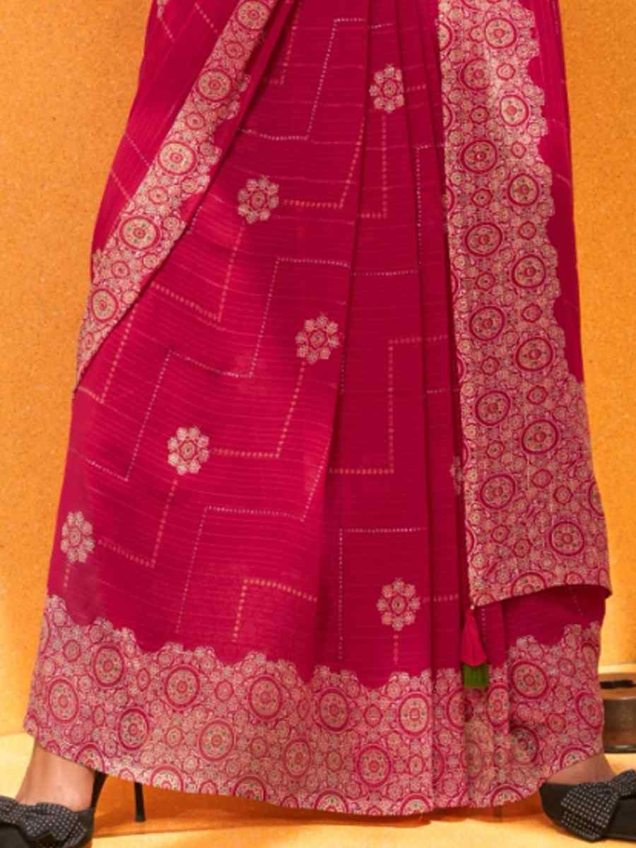 Pink Georgette Printed Festival Party Contemporary Saree