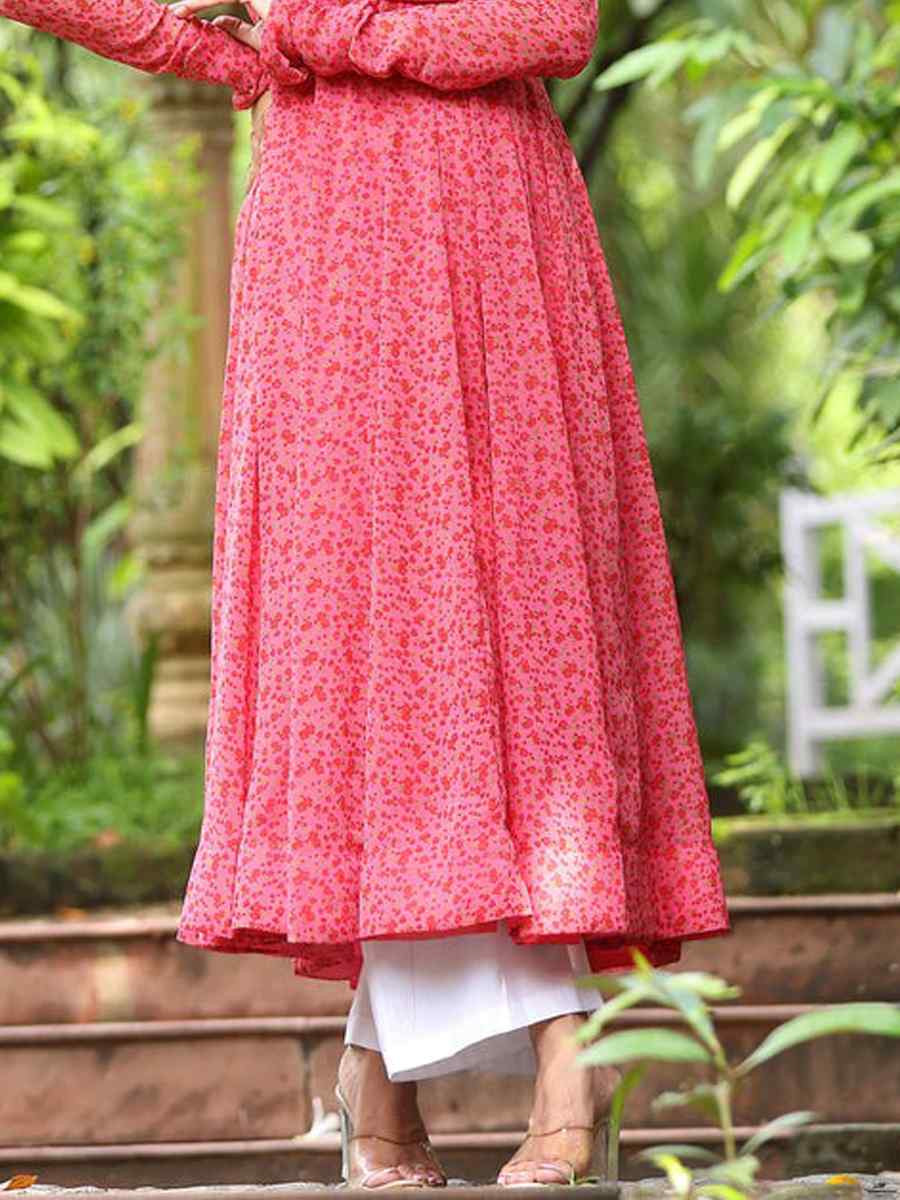 Pink Georgette Printed Festival Party Gown