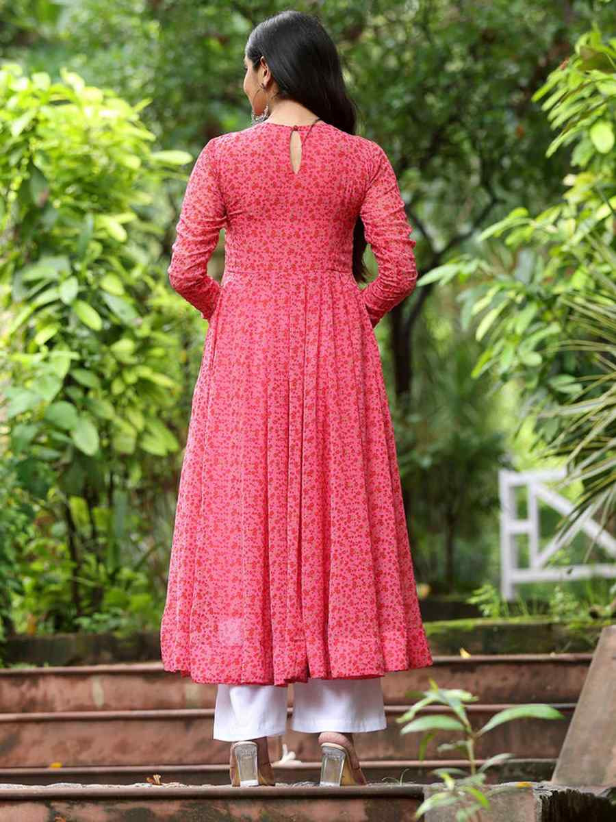 Pink Georgette Printed Festival Party Gown