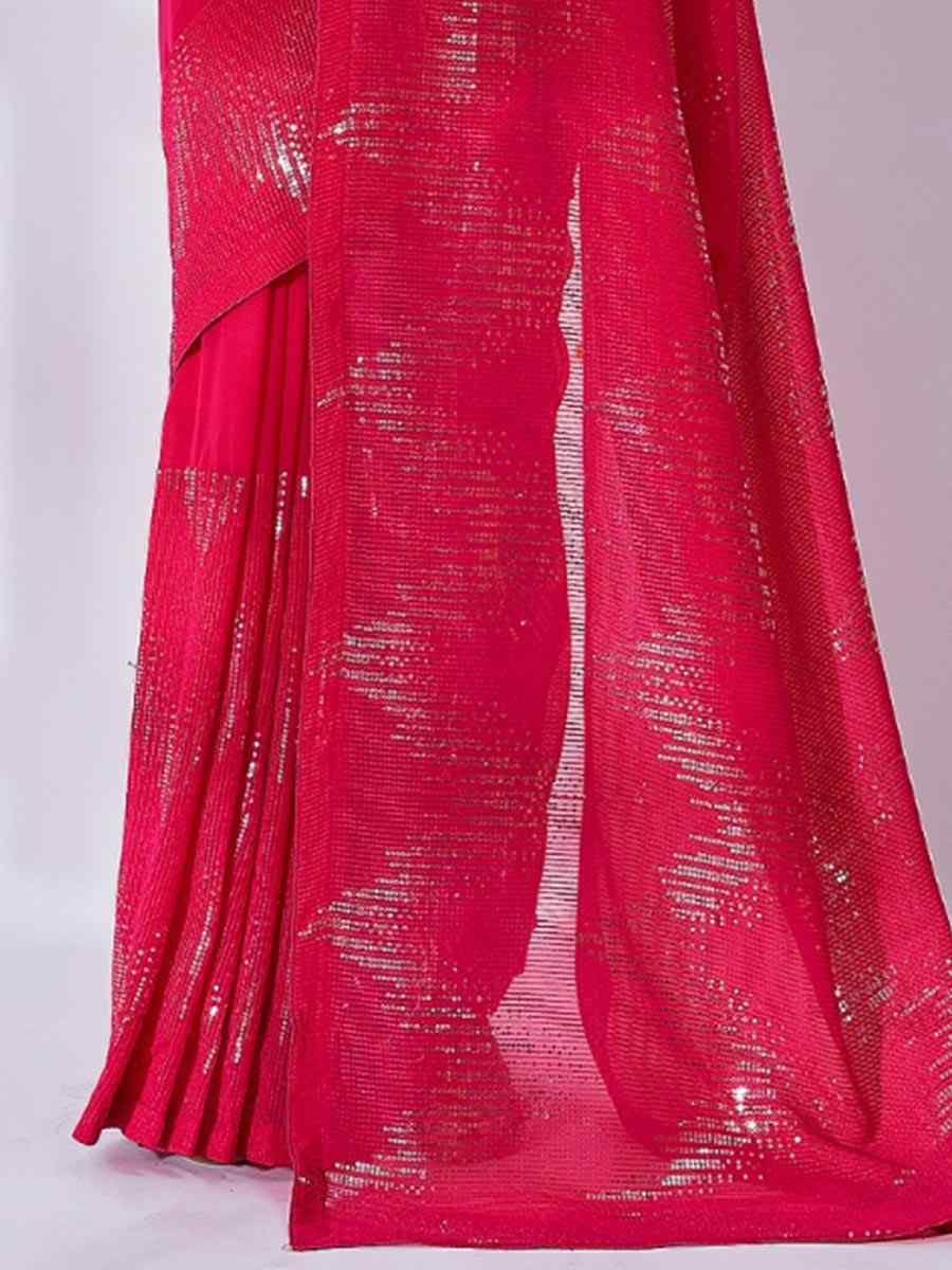 Pink Georgette Sequins Party Festival Classic Style Saree