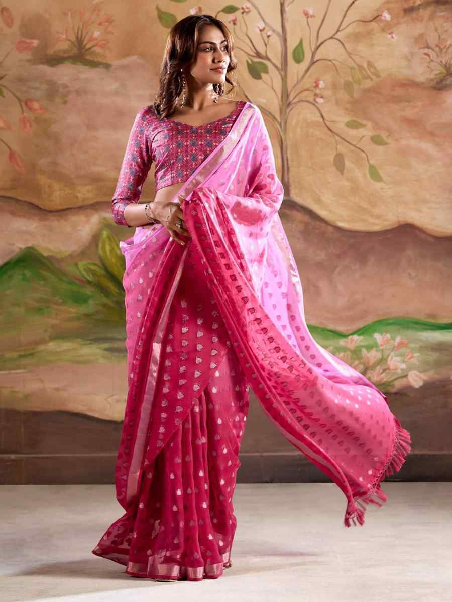 Pink Georgette Silk Handwoven Festival Party Classic Style Saree