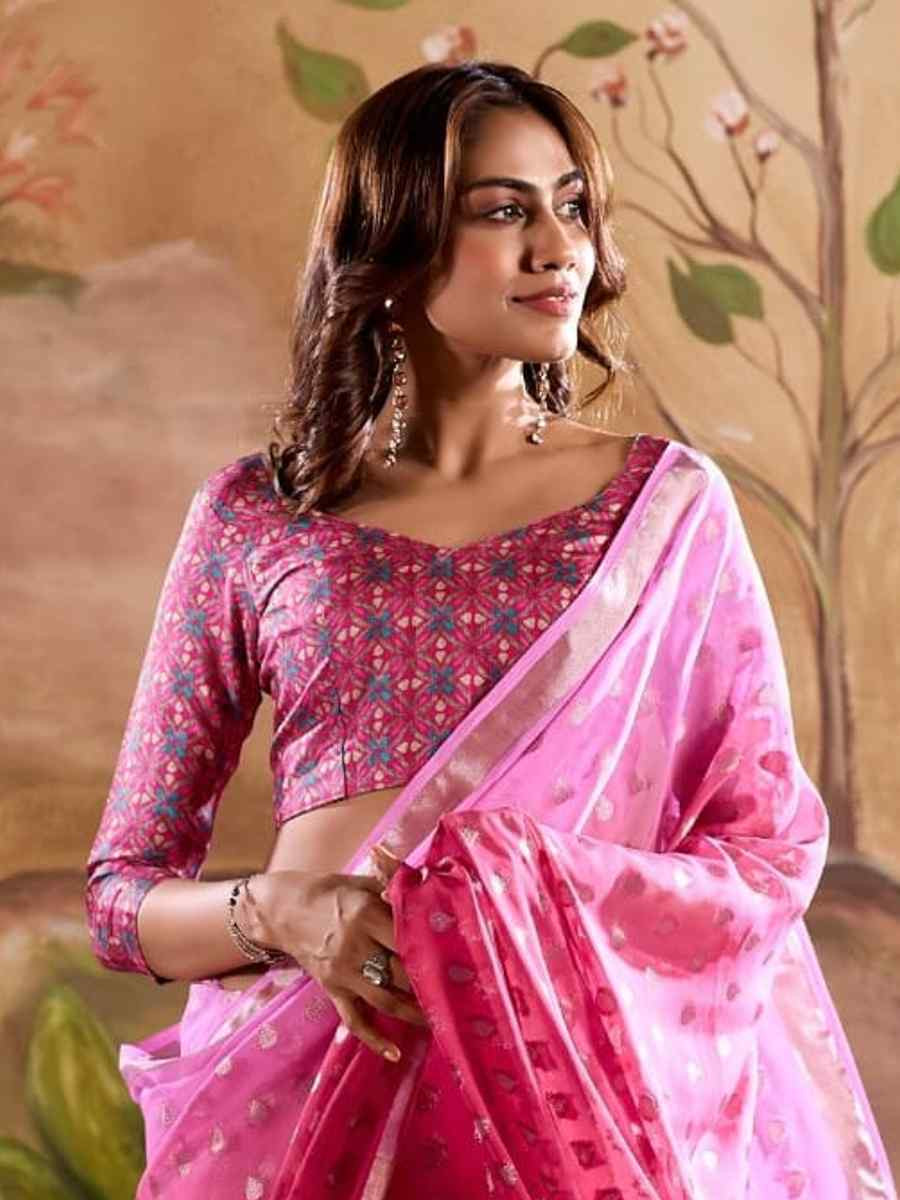 Pink Georgette Silk Handwoven Festival Party Classic Style Saree