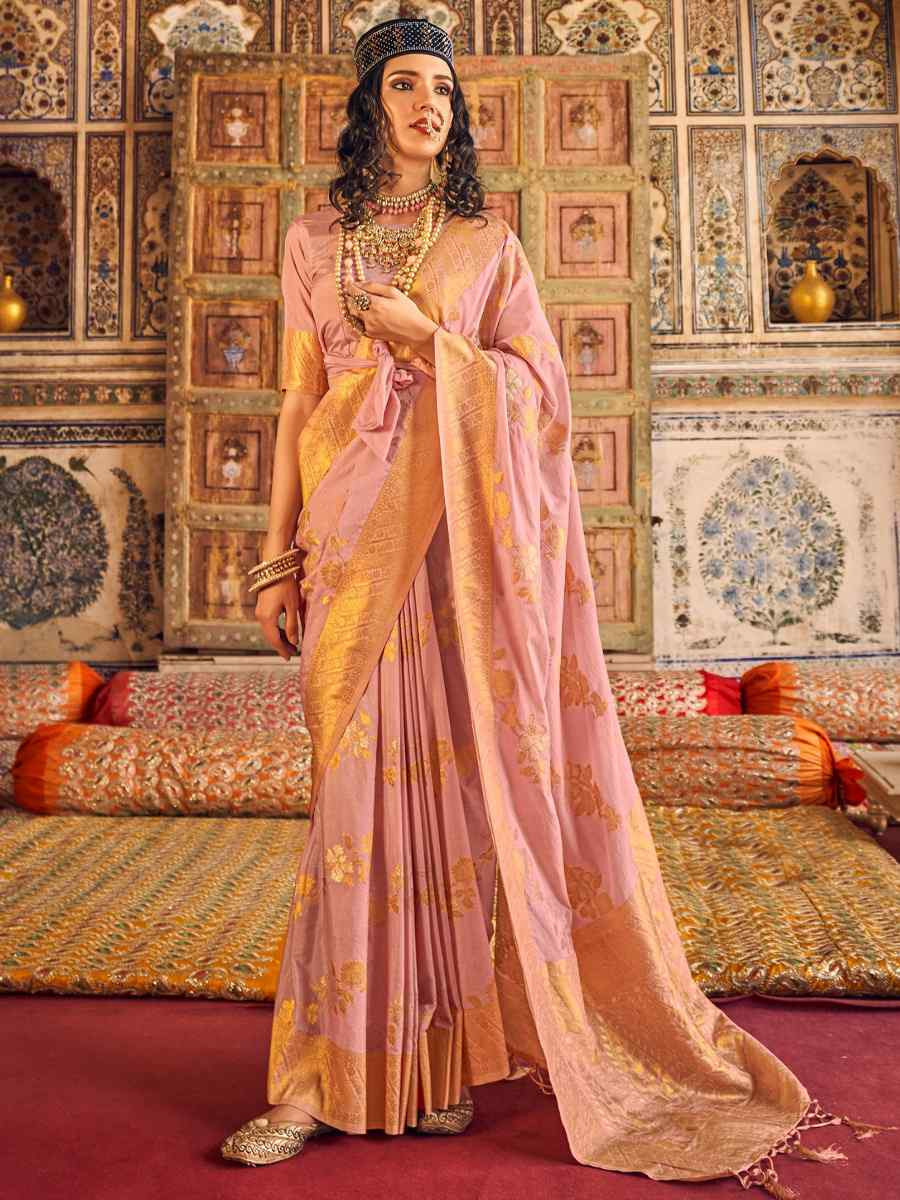 Pink Georgette Silk Handwoven Festival Wedding Heavy Border Saree