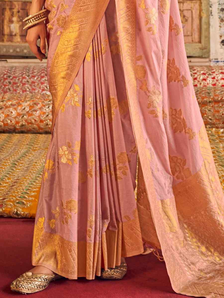 Pink Georgette Silk Handwoven Festival Wedding Heavy Border Saree