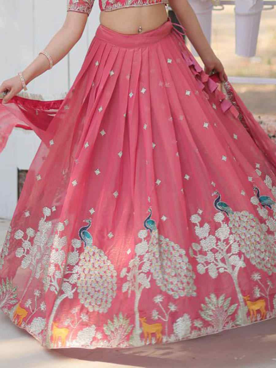 Pink Gold Coin Silk Embroidered Bridesmaid Wedding Heavy Border Lehenga Choli