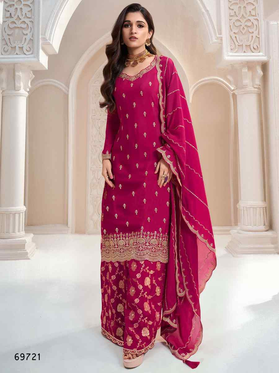 Pink Heavy Chinon Embroidered Festival Casual Palazzo Pant Salwar Kameez