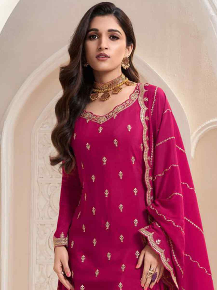 Pink Heavy Chinon Embroidered Festival Casual Palazzo Pant Salwar Kameez