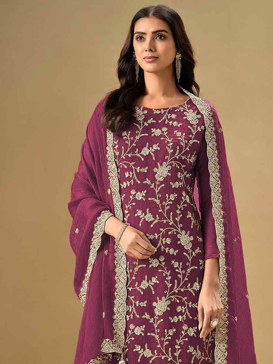 Pink Heavy Chinon Embroidered Festival Casual Pant Salwar Kameez