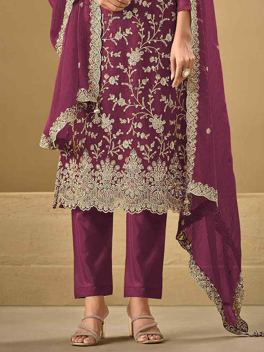 Pink Heavy Chinon Embroidered Festival Casual Pant Salwar Kameez