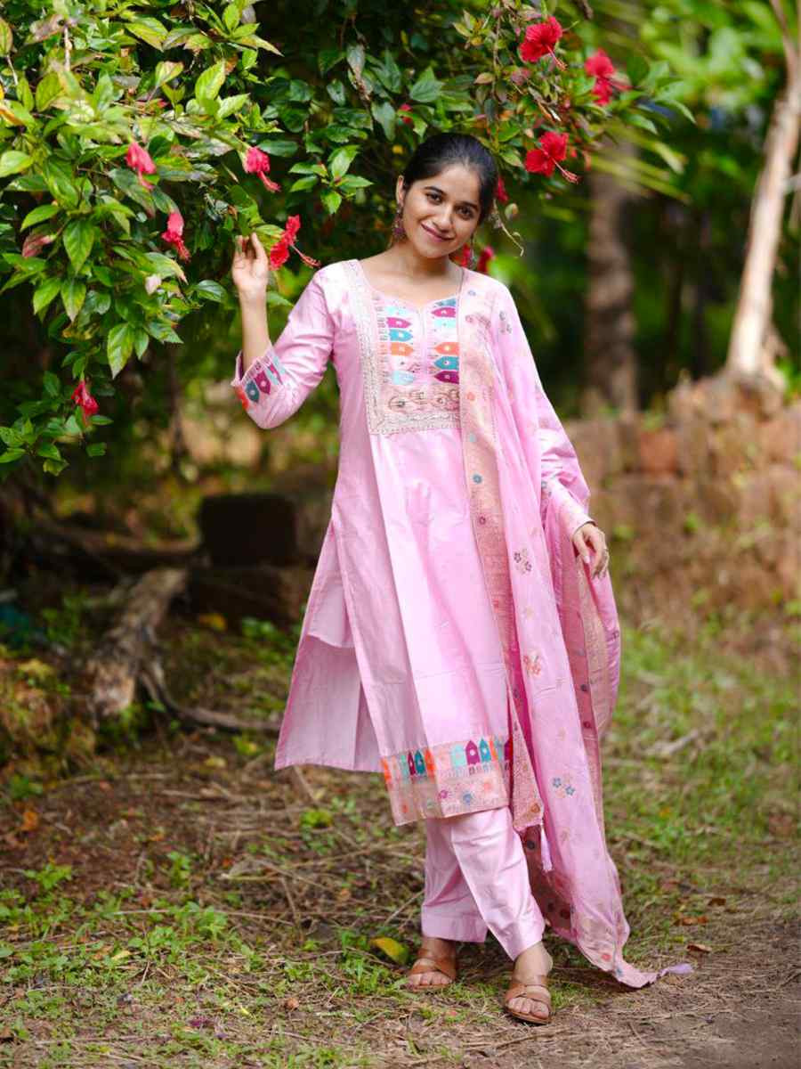 Pink Heavy Chinon Embroidered Festival Wedding Ready Pant Salwar Kameez