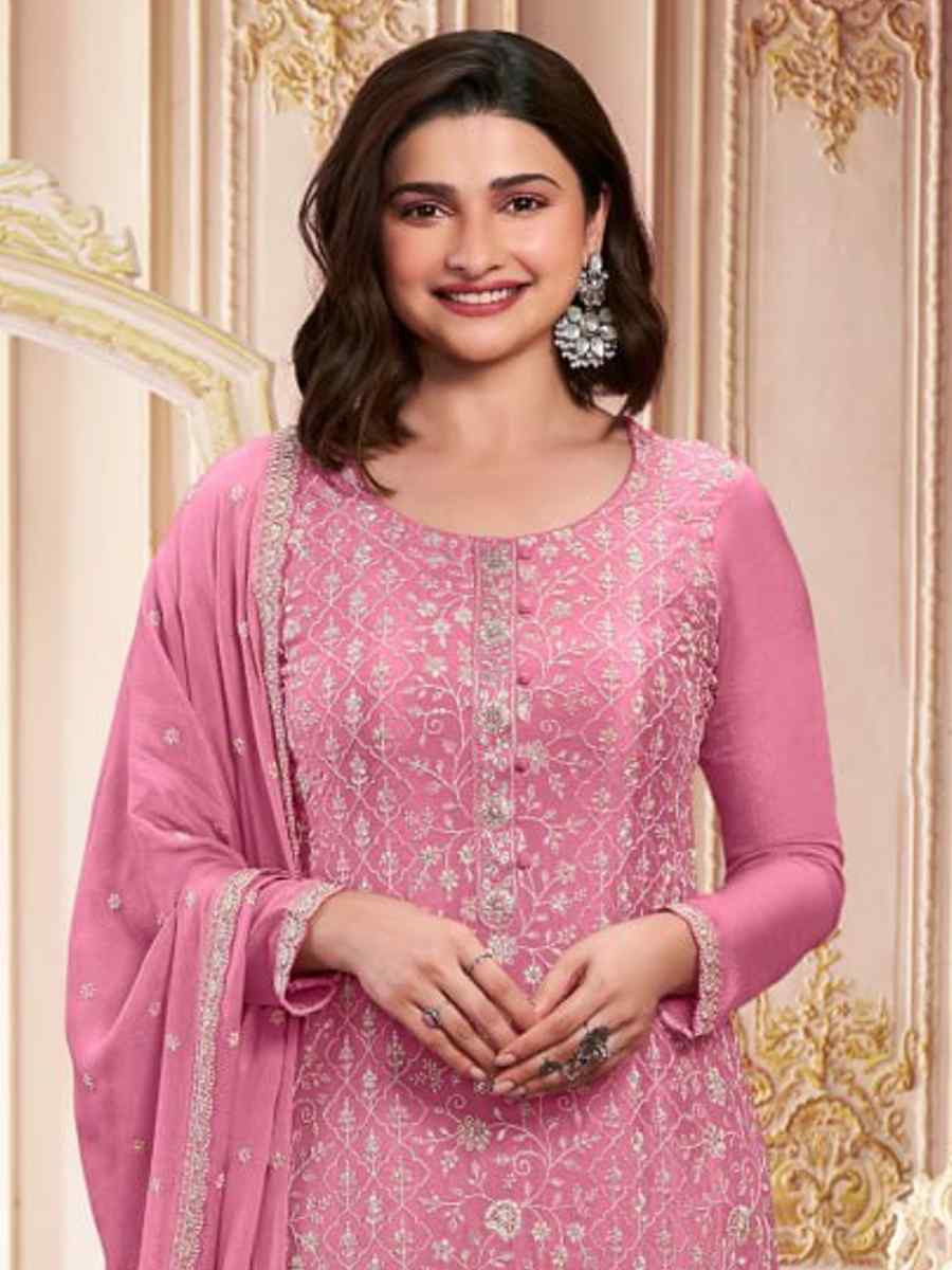 Pink Heavy Chinon Silk Embroidered Festival Casual Pant Salwar Kameez