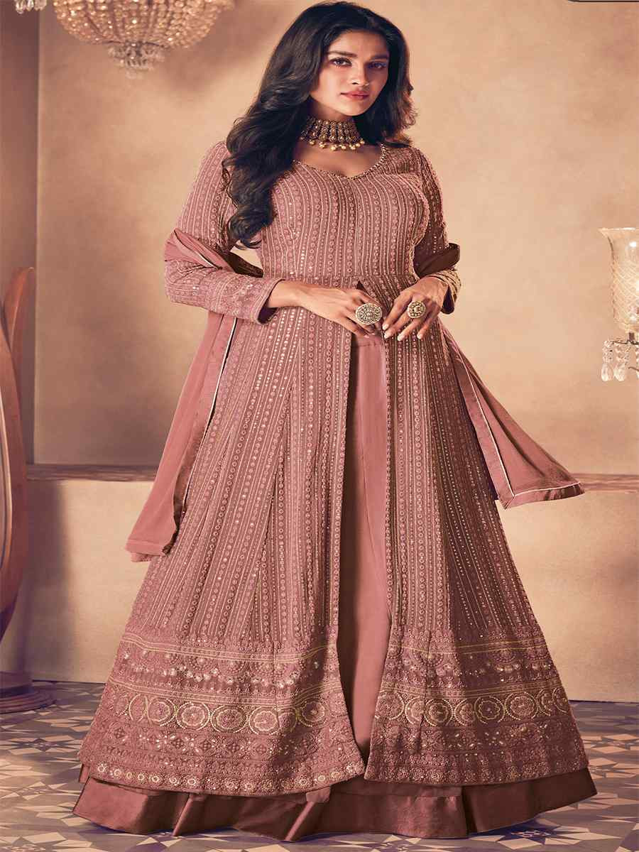 Pink Heavy Faux Georgette Embroidered Festival Wedding Anarkali Salwar Kameez