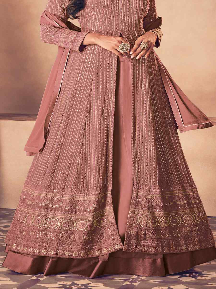 Pink Heavy Faux Georgette Embroidered Festival Wedding Anarkali Salwar Kameez