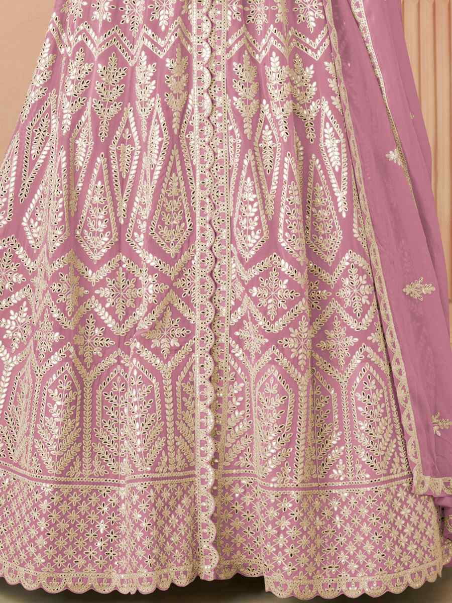 Pink Heavy Faux Georgette Embroidered Festival Wedding Pant Salwar Kameez