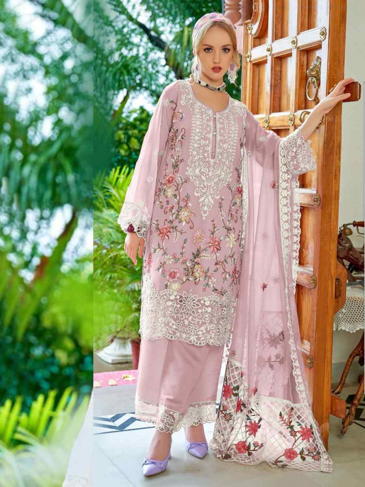 Pink Heavy Fox Georgette Embroidered Festival Wedding Pant Salwar Kameez