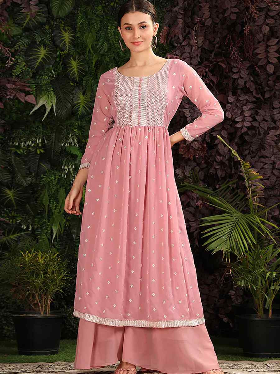 Pink Heavy Georgette Embroidered Festival Casual Ready Anarkali Salwar Kameez