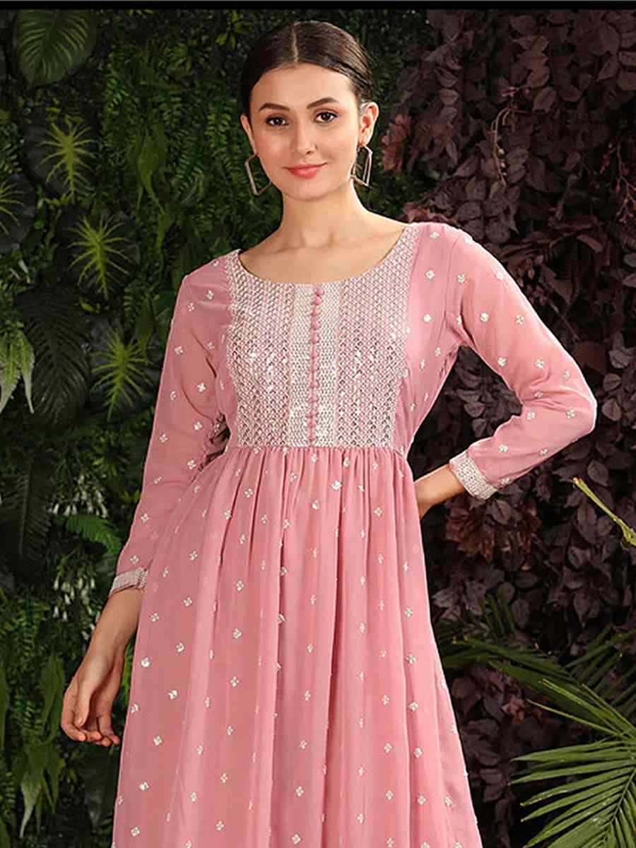 Pink Heavy Georgette Embroidered Festival Casual Ready Anarkali Salwar Kameez