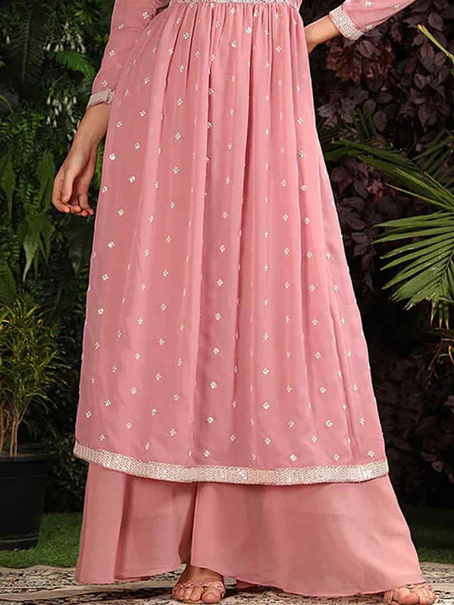 Pink Heavy Georgette Embroidered Festival Casual Ready Anarkali Salwar Kameez