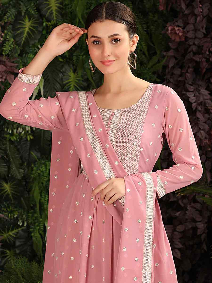 Pink Heavy Georgette Embroidered Festival Casual Ready Anarkali Salwar Kameez