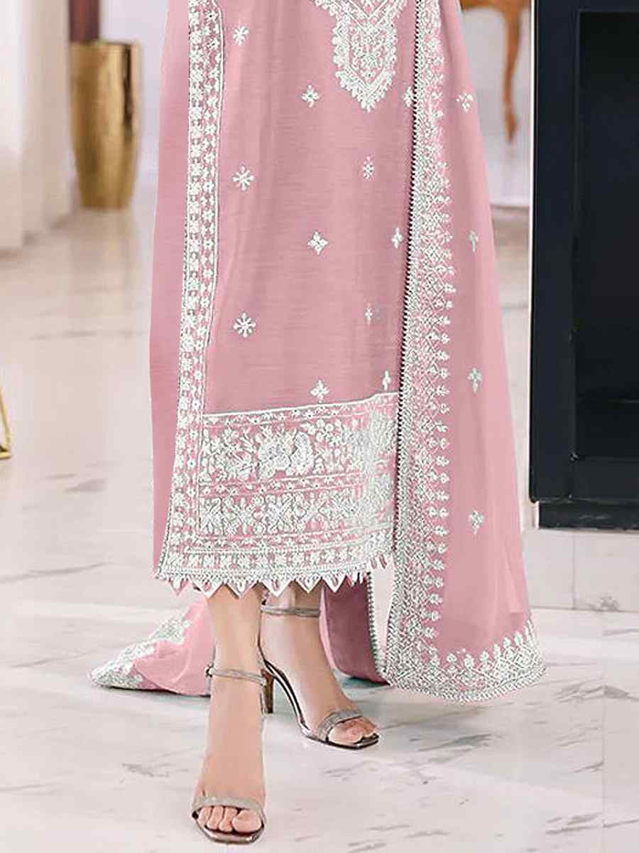 Pink Heavy Orgenza Embroidered Festival Casual Pant Salwar Kameez