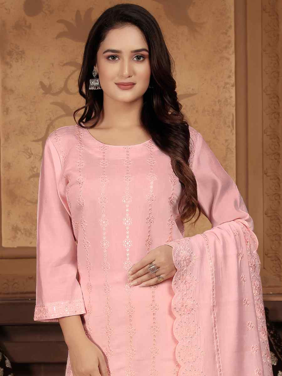 Pink Heavy Peri Chanderi Embroidered Festival Casual Ready Pant Salwar Kameez