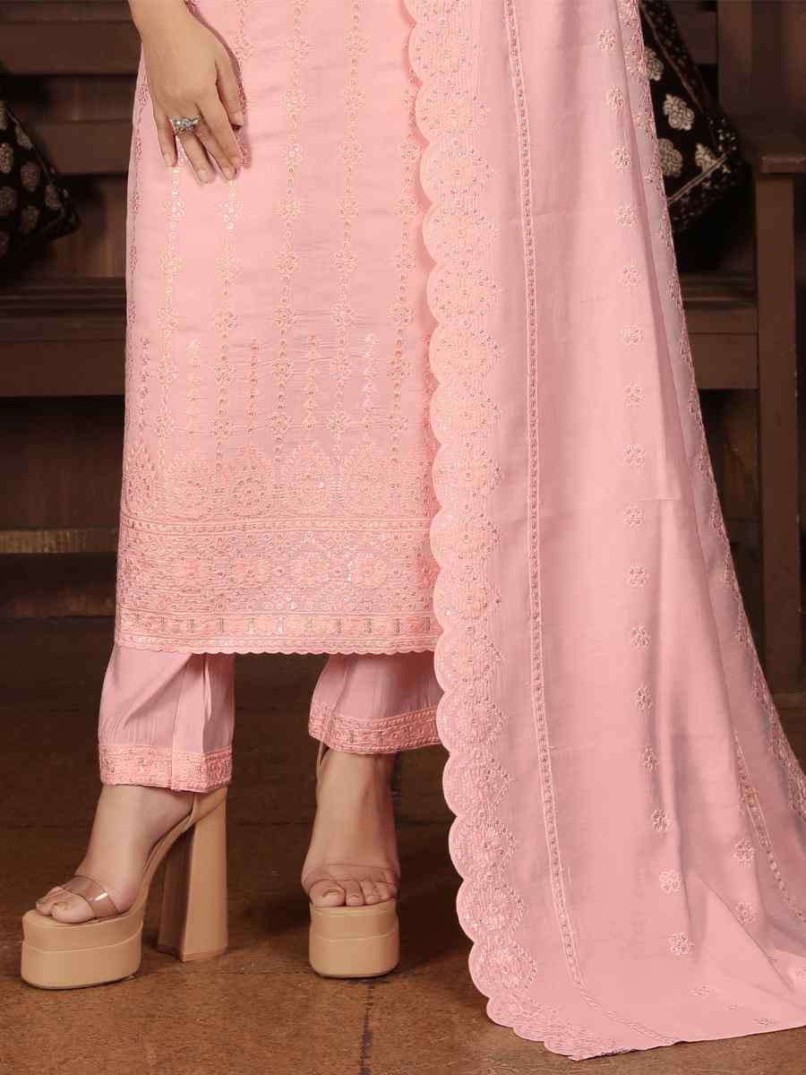 Pink Heavy Peri Chanderi Embroidered Festival Casual Ready Pant Salwar Kameez